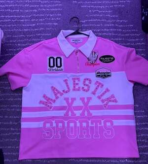 Majestik 2XL Pink and White Quarter Zip Polo Shirt